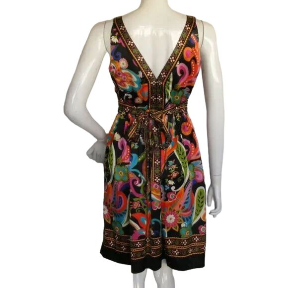 ECI Summer Dress, 10, Bold Multicolor Paisley, Sleeveless, Sash, V-neck - Picture 11 of 13